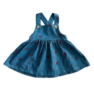 Disney Baby Chambray Overall Dress Minnie Mouse & Cherry Print 3/6M